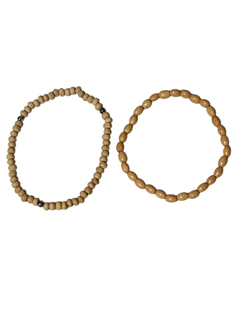 Boho Wooden Beaded Stretch Bracelets Natural Finish Set Of 2 Fashion Jewelry